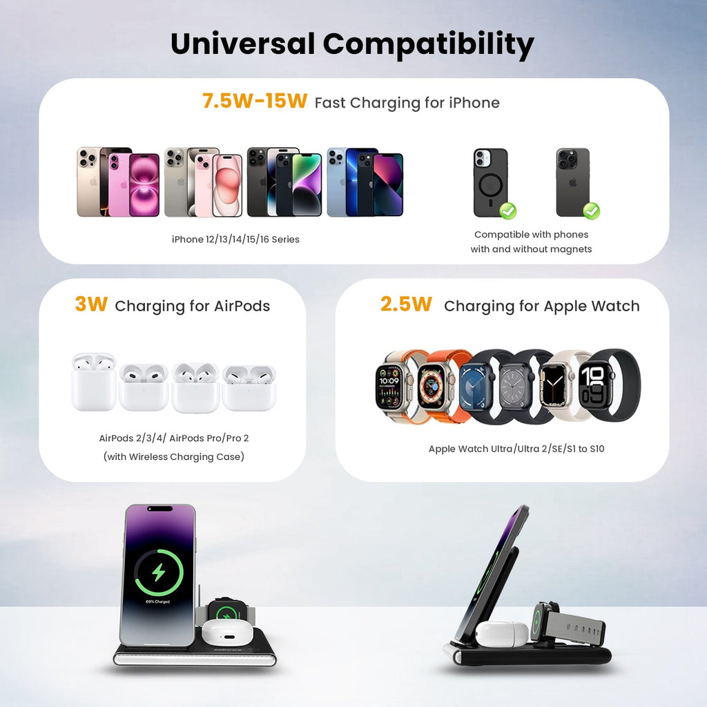 PowerGlow - Jabees PowerGlow 4-In-1 Foldable Wireless Charging Station with LED Night Light DC-Jabees