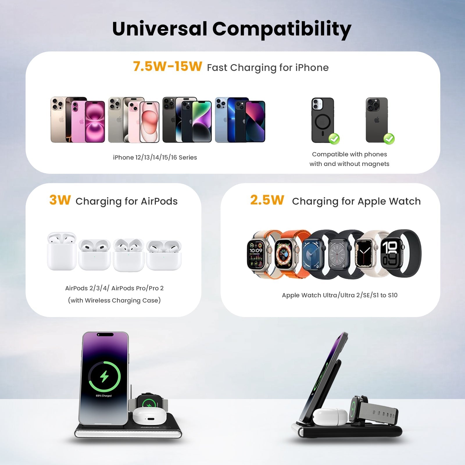 PowerGlow - Jabees PowerGlow 4-In-1 Foldable Wireless Charging Station with LED Night Light DC-Jabees