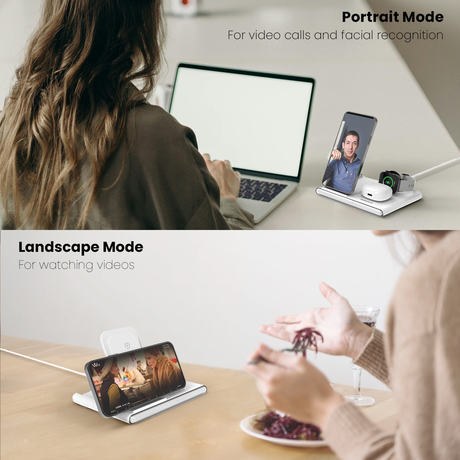 PowerGlow - Jabees PowerGlow 4-In-1 Foldable Wireless Charging Station with LED Night Light DC-Jabees