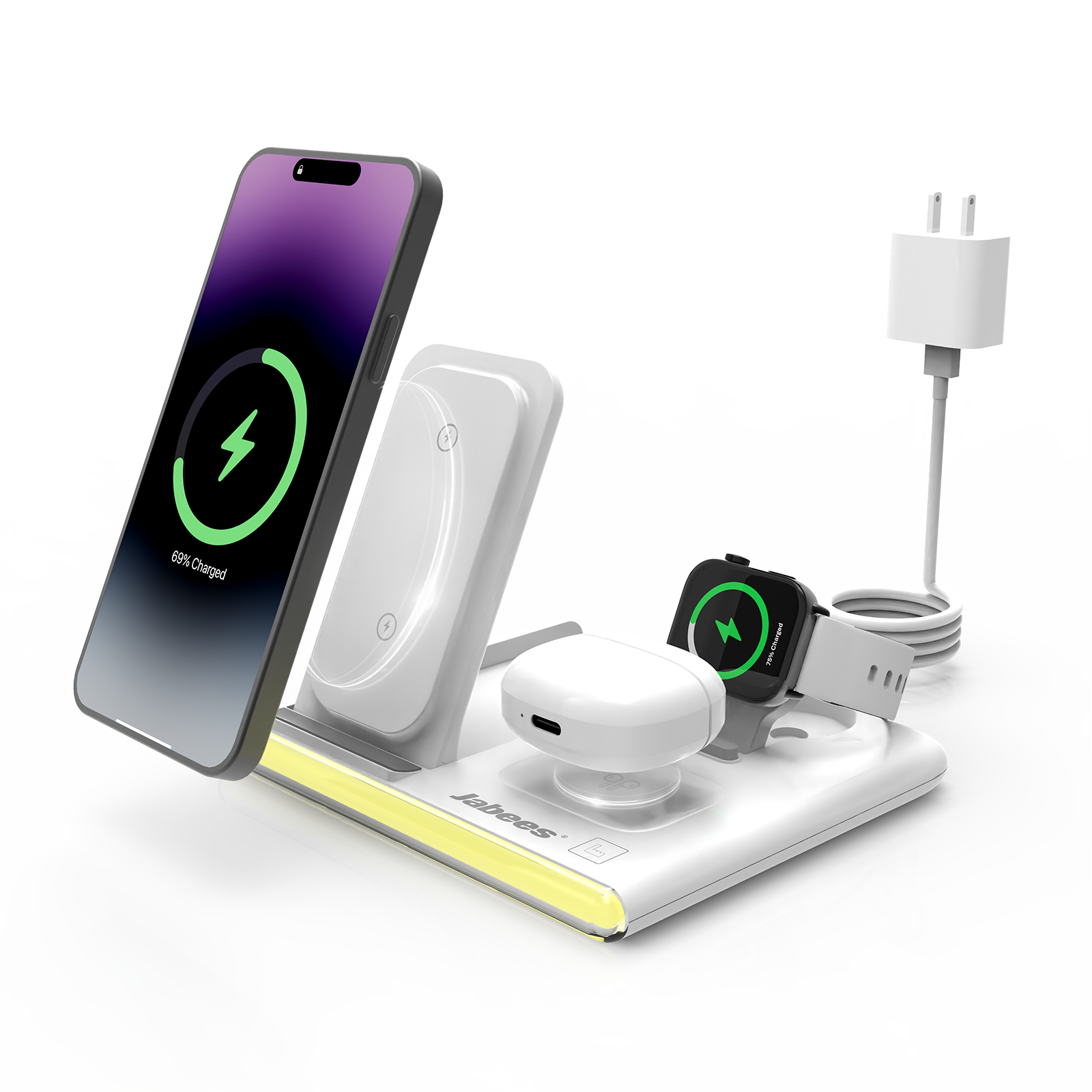 PowerGlow - Jabees PowerGlow 4-In-1 Foldable Wireless Charging Station with LED Night Light DC-Jabees