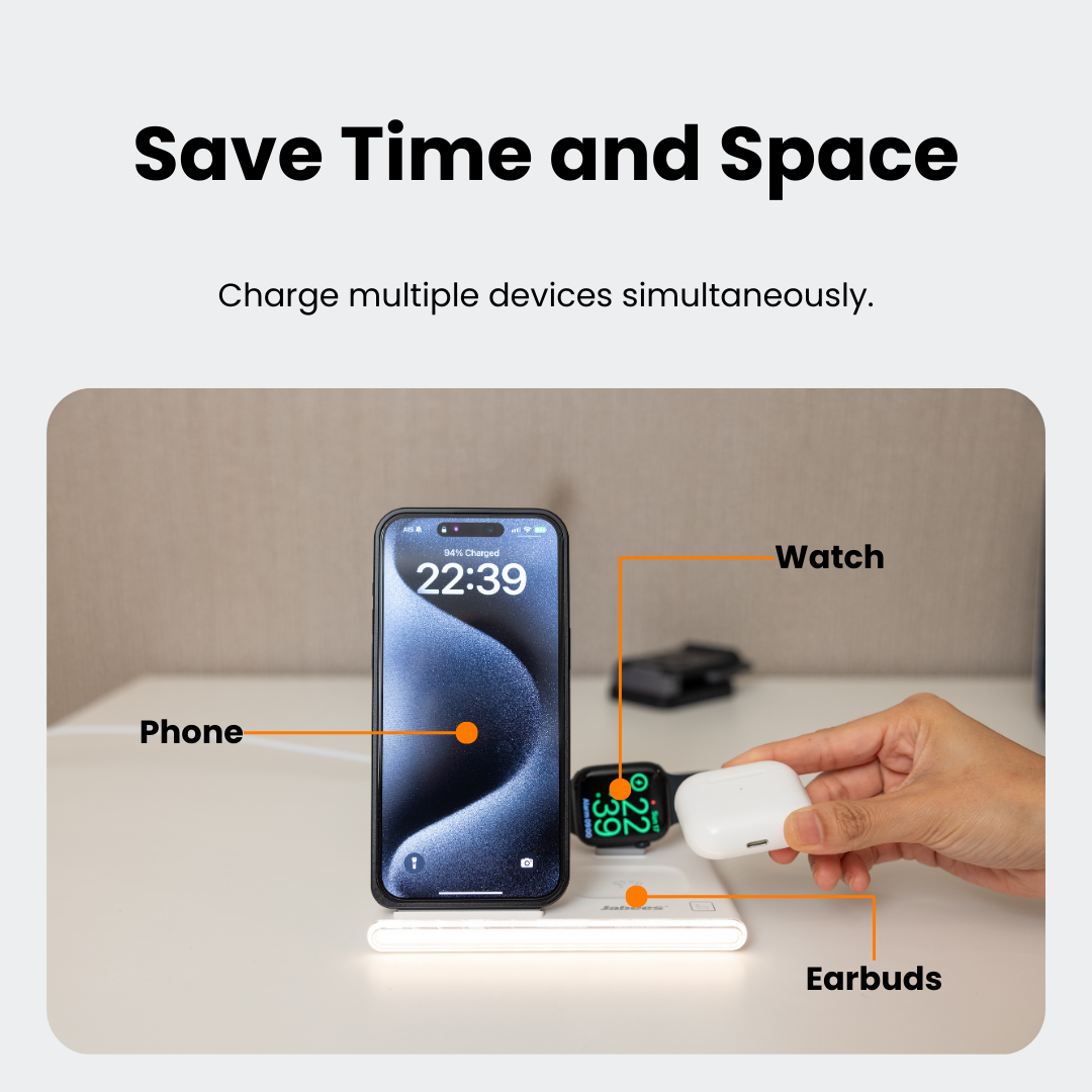 PowerGlow - Jabees PowerGlow 4-In-1 Foldable Wireless Charging Station with LED Night Light DC-Jabees