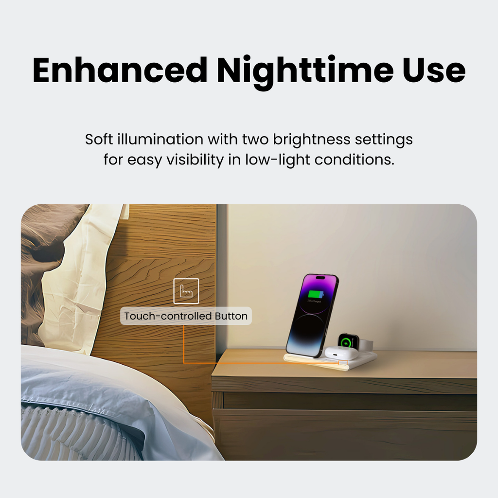PowerGlow - Jabees PowerGlow 4-In-1 Foldable Wireless Charging Station with LED Night Light DC-Jabees