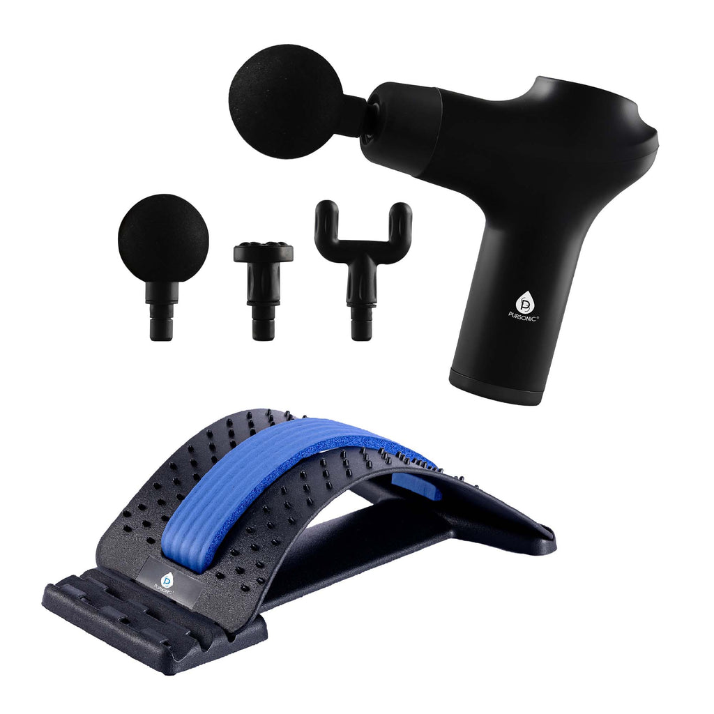 Pursonic Relax & Restore Bundle: Multi-Level Back Stretcher & 3-Speed Massage Gun DC-PURSONIC
